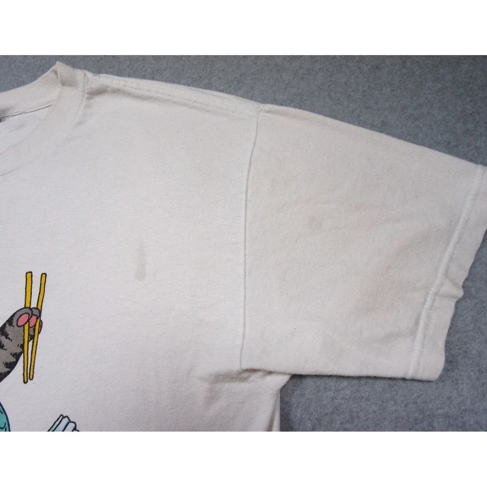 Vintage B Kliban Shirt Mens Large White Cat Graphic Tee Sushi Hawaii Adult